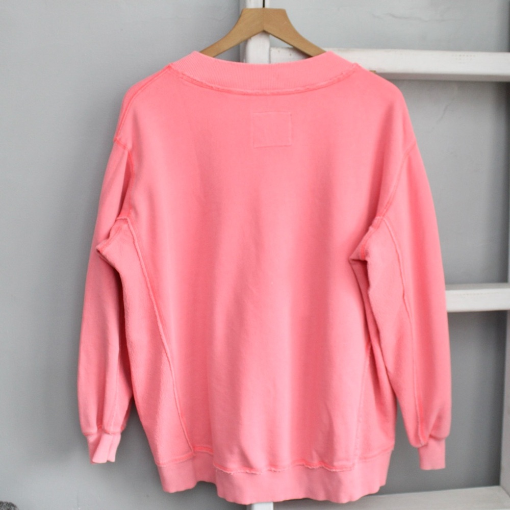 Aerie Tropadel Pink Vacay Every Day V-Neck Pullover Oversized Sweatshirt sz XXS - Picture 3 of 9